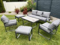 Aranżacja: Meble ogrodowe metalowe - sofa 175cm, fotele, pufy i stolik kawowy - Panaon Dining