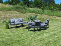 Aranżacja: Meble ogrodowe metalowe - sofa 175cm, fotele, pufy i stolik kawowy - Panaon Dining