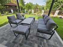 Aranżacja: Meble ogrodowe metalowe - sofa 175cm, fotele, pufy i stolik kawowy - Panaon Dining