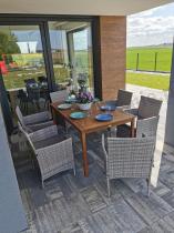 Aranżacja: Meble ogrodowe na taras dla 6 osób stół obiadowy 150x90cm technorattan Flavio 6+1