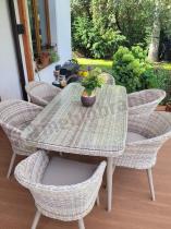 Aranżacja: Meble ogrodowe technorattan 6 krzeseł i stół Cioso Dining 6+1 - Beige