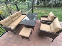 Aranżacja: Meble ogrodowe z sofą 175cm, wysokim stołem, fotelami i pufami Perata Dining Brown