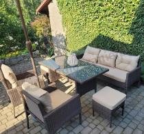 Aranżacja: Meble ogrodowe z sofą 175cm, wysokim stołem, fotelami i pufami Perata Dining Brown