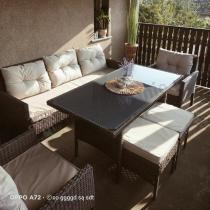Aranżacja: Meble ogrodowe z sofą 175cm, wysokim stołem, fotelami i pufami Perata Dining Brown