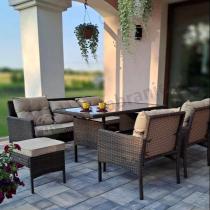 Aranżacja: Meble ogrodowe z sofą 175cm, wysokim stołem, fotelami i pufami Perata Dining Brown