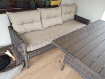Aranżacja: Meble ogrodowe z sofą 175cm, wysokim stołem polywood, fotelami i pufami Perata Dining Brown