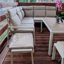 Aranżacja: Meble tarasowe metalowe - narożnik 184x184cm, pufy i stół 120cm - Doros Corner - Polywood Cream