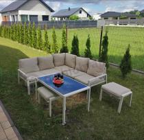 Aranżacja: Meble tarasowe metalowe - narożnik 184x184cm, pufy i stół 120cm - Sodor Corner - Cream