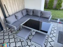 Aranżacja: Meble tarasowe metalowe - narożnik 184x184cm, pufy i stół 120cm - Sodor Corner - Silver