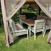 Aranżacja: Meble tarasowe wysokie oparcia metalowe z sofami 175cm i wysokim stołem Doros Grande - Polywood Cream
