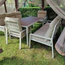 Aranżacja: Meble tarasowe wysokie oparcia metalowe z sofami 175cm i wysokim stołem Doros Grande - Polywood Cream