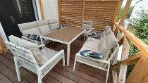 Aranżacja: Meble tarasowe wysokie oparcia metalowe z sofami 175cm i wysokim stołem Doros Grande - Polywood Cream