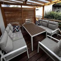 Aranżacja: Meble tarasowe wysokie oparcia metalowe z sofami 175cm i wysokim stołem Doros Grande - Polywood Cream