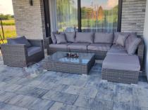 Aranżacja: Meble tarasowe z regulowanym stolikiem LIGURITO VIII Dark Grey + fotel