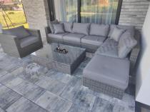 Aranżacja: Meble tarasowe z regulowanym stolikiem LIGURITO VIII Dark Grey + fotel