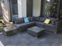Aranżacja: Meble tarasowe z technorattanu LIGURITO VIII Dark Grey + fotel