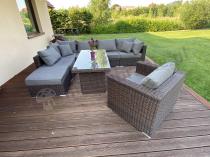 Aranżacja: Meble technorattan ze stołem obiadowym LIGURITO VIII PLUS Brown Elite & Grey + fotel