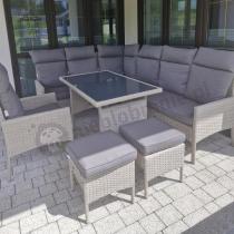 Aranżacja: Meble technorattanowe narożne ze stołem 120x70cm, pufami i fotelem Lirata Corner - Light Grey