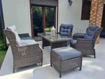 Aranżacja: Meble technorattanowe premium na taras Laritto Dining + pufy - Dark Brown