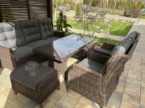 Aranżacja: Meble technorattanowe premium na taras Laritto Dining + pufy - Dark Brown