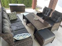 Aranżacja: Meble technorattanowe premium na taras Laritto Dining + pufy - Dark Brown