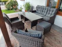 Aranżacja: Meble technorattanowe premium na taras Laritto Dining + pufy - Dark Brown