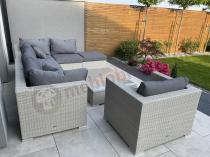 Aranżacja: Meble technorattanowe z regulowanym stołem Nilamito VIII Light Grey+ fotel