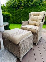Aranżacja: Meble technorattanowe z sofą 178cm, 2 fotelami, 2 pufami i stołem obiadowym Fiorento - Beige