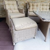 Aranżacja: Meble technorattanowe z sofą 178cm, 2 fotelami, 2 pufami i stołem obiadowym Fiorento - Beige