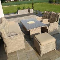 Aranżacja: Meble technorattanowe z sofą 178cm, 2 fotelami, 2 pufami i stołem obiadowym Fiorento - Beige