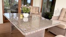 Aranżacja: Meble technorattanowe z sofą 178cm, 2 fotelami, 2 pufami i stołem obiadowym Fiorento - Beige