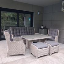 Aranżacja: Meble technorattanowe z sofą 178cm, 2 fotelami, 2 pufami i stołem obiadowym Fiorento - Grey