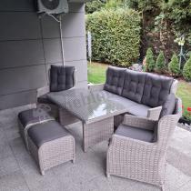 Aranżacja: Meble technorattanowe z sofą 178cm, 2 fotelami, 2 pufami i stołem obiadowym Fiorento - Grey