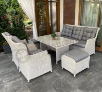 Aranżacja: Meble technorattanowe z sofą 178cm, 2 fotelami, 2 pufami i stołem obiadowym Fiorento - Grey