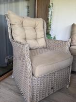 Aranżacja: Meble technorattanowe z sofą 178cm, 2 fotelami, 2 pufami i stołem obiadowym polywood Fiorento - Beige