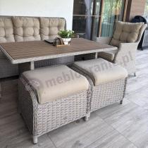 Aranżacja: Meble technorattanowe z sofą 178cm, 2 fotelami, 2 pufami i stołem obiadowym polywood Fiorento - Beige