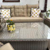 Aranżacja: Meble technorattanowe z sofą 178cm, 2 fotelami, 2 pufami i stołem podnoszonym Fiorento Dining - Beige