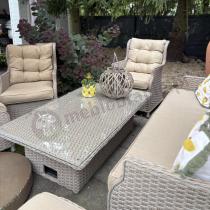 Aranżacja: Meble technorattanowe z sofą 178cm, 2 fotelami, 2 pufami i stołem podnoszonym Fiorento Dining - Beige