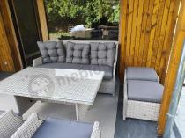 Aranżacja: Meble technorattanowe z sofą 178cm, 2 fotelami z regulacją, 2 pufami i stołem obiadowym Fiorento - Grey