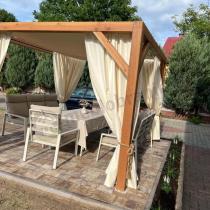Aranżacja: Metalowe meble na taras dla 8 osób z sofami 175cm i wysokim stołem Doros Grande - Cream