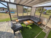 Aranżacja: Metalowy komplet mebli na taras - narożnik + fotel - Calamba Corner XL - Grey