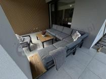 Aranżacja: Metalowy komplet mebli na taras - narożnik + fotel - Calamba Corner XL - Grey