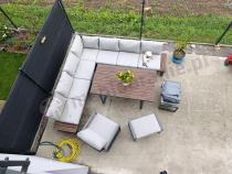 Aranżacja: Metalowy narożnik na taras z dużym, wysokim stołem 160cm i fotelem - Panaon Corner XXL - Light Grey