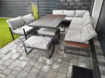 Aranżacja: Metalowy narożnik na taras z dużym, wysokim stołem 160cm i fotelem - Panaon Corner XXL - Light Grey