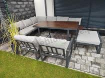 Aranżacja: Metalowy narożnik na taras z dużym, wysokim stołem 160cm i fotelem - Panaon Corner XXL - Light Grey