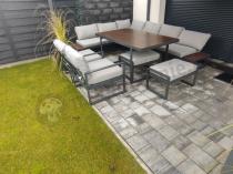 Aranżacja: Metalowy narożnik na taras z dużym, wysokim stołem 160cm i fotelem - Panaon Corner XXL - Light Grey