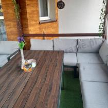 Aranżacja: Metalowy narożnik na taras z dużym, wysokim stołem 160cm i fotelem - Panaon Corner XXL - Light Grey