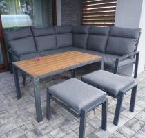 Aranżacja: Metalowy narożnik na taras z pufami i stołem 120cm Doros Corner - Polywood Dark Grey