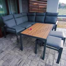 Aranżacja: Metalowy narożnik na taras z pufami i stołem 120cm Doros Corner - Polywood Dark Grey