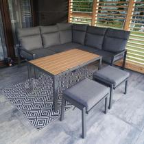 Aranżacja: Metalowy narożnik na taras z pufami i stołem 120cm Doros Corner - Polywood Dark Grey